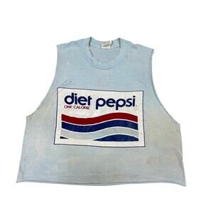 Vintage 80s Diet Pepsi One Calorie Rawlings 10K Cropped Tank Medium